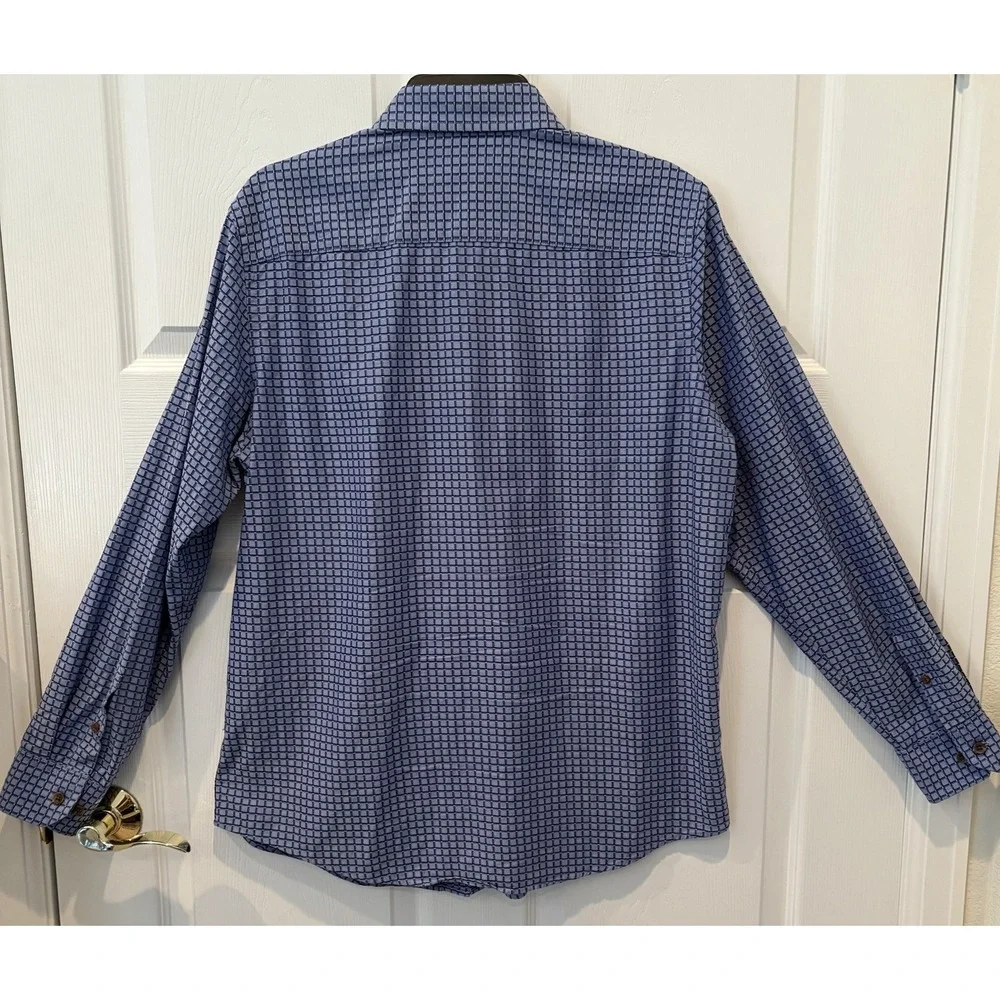 Tasso Elba‎ Shirt Mens Medium Long Sleeve Blue Plaid Button Up Dress Cotton EUC